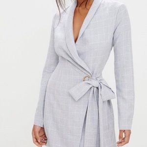 Grey Checked Blazer Dress